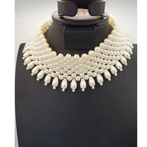 Vintage Chunky Faux Pearl Necklace Choker Layered Pearl Necklace
